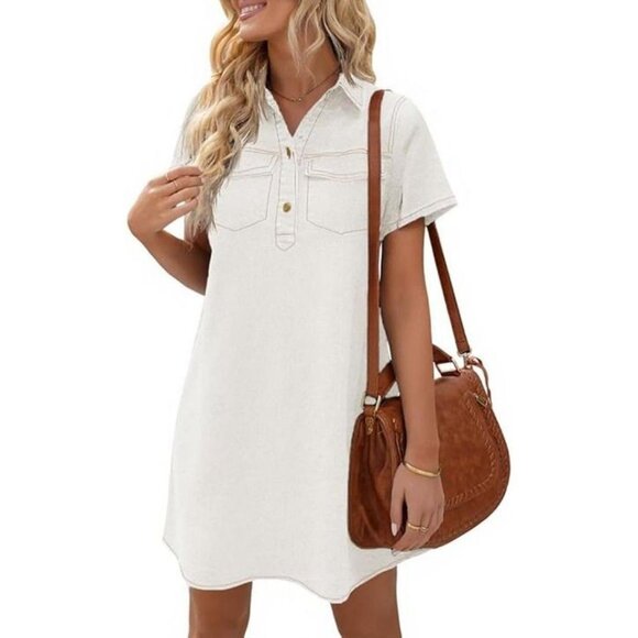 Short Sleeve Denim Dress - Picture 1 of 7